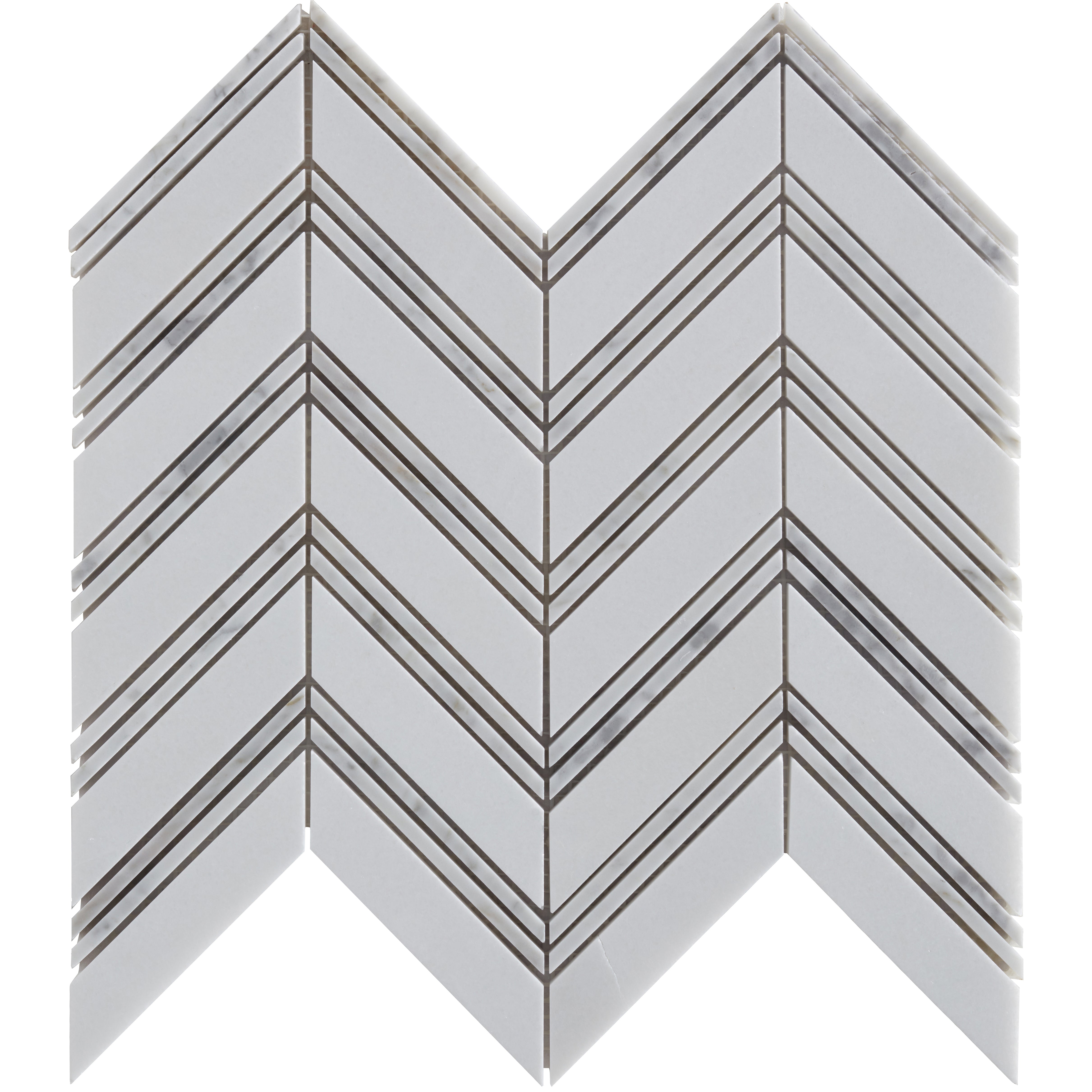 Thassos Chevron w/Carrara Trim Polished Marble Mosaic