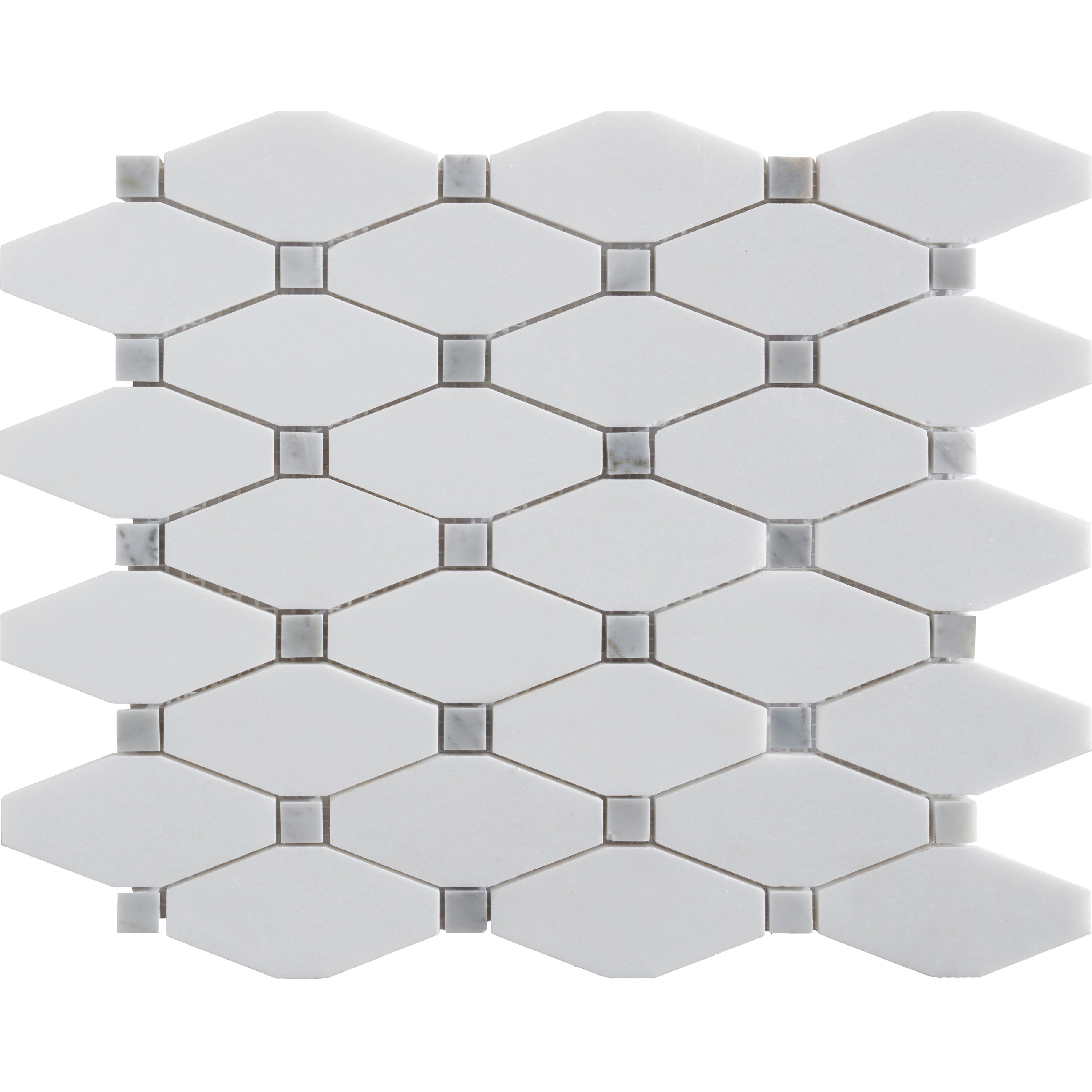 Thassos Long Octagon w/Grey Dot Polished Marble Mosaic