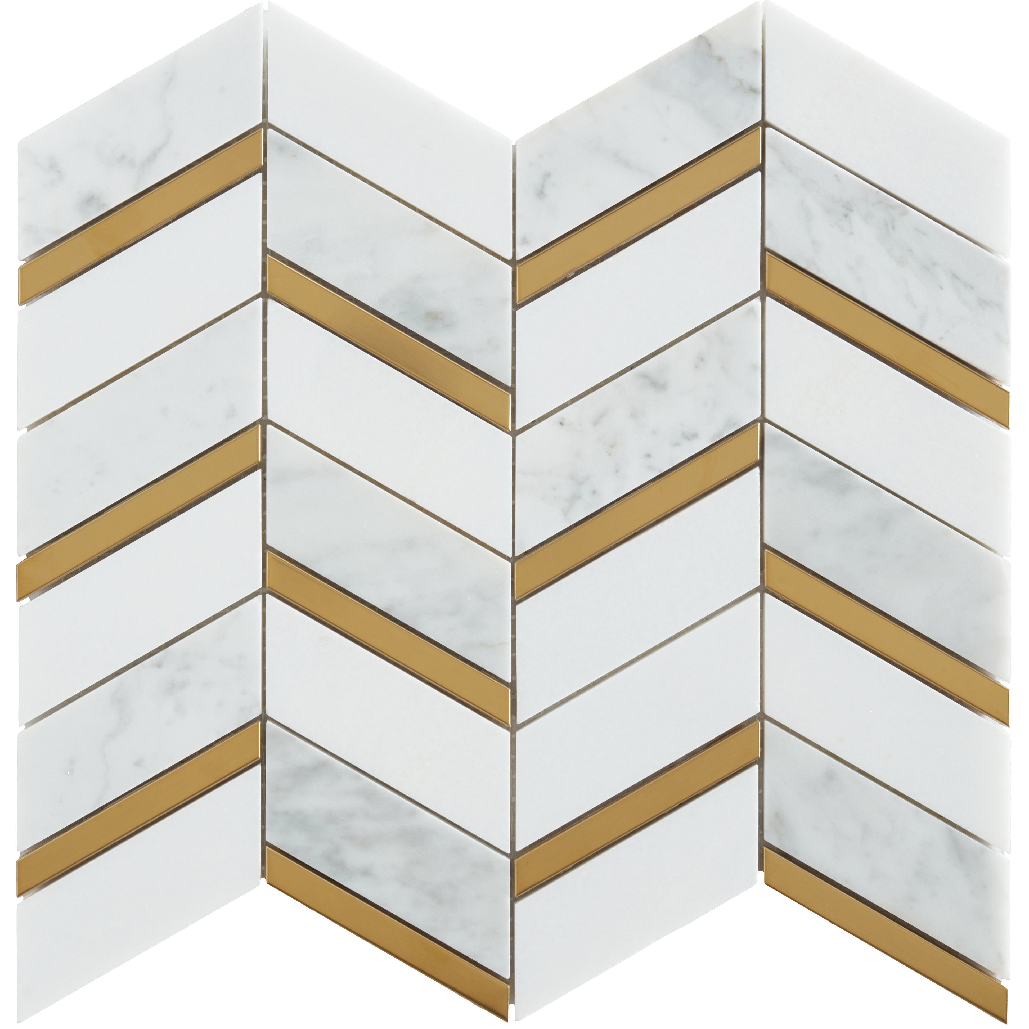 Aerial White and Carrara w/Gold Chevron Mosaic