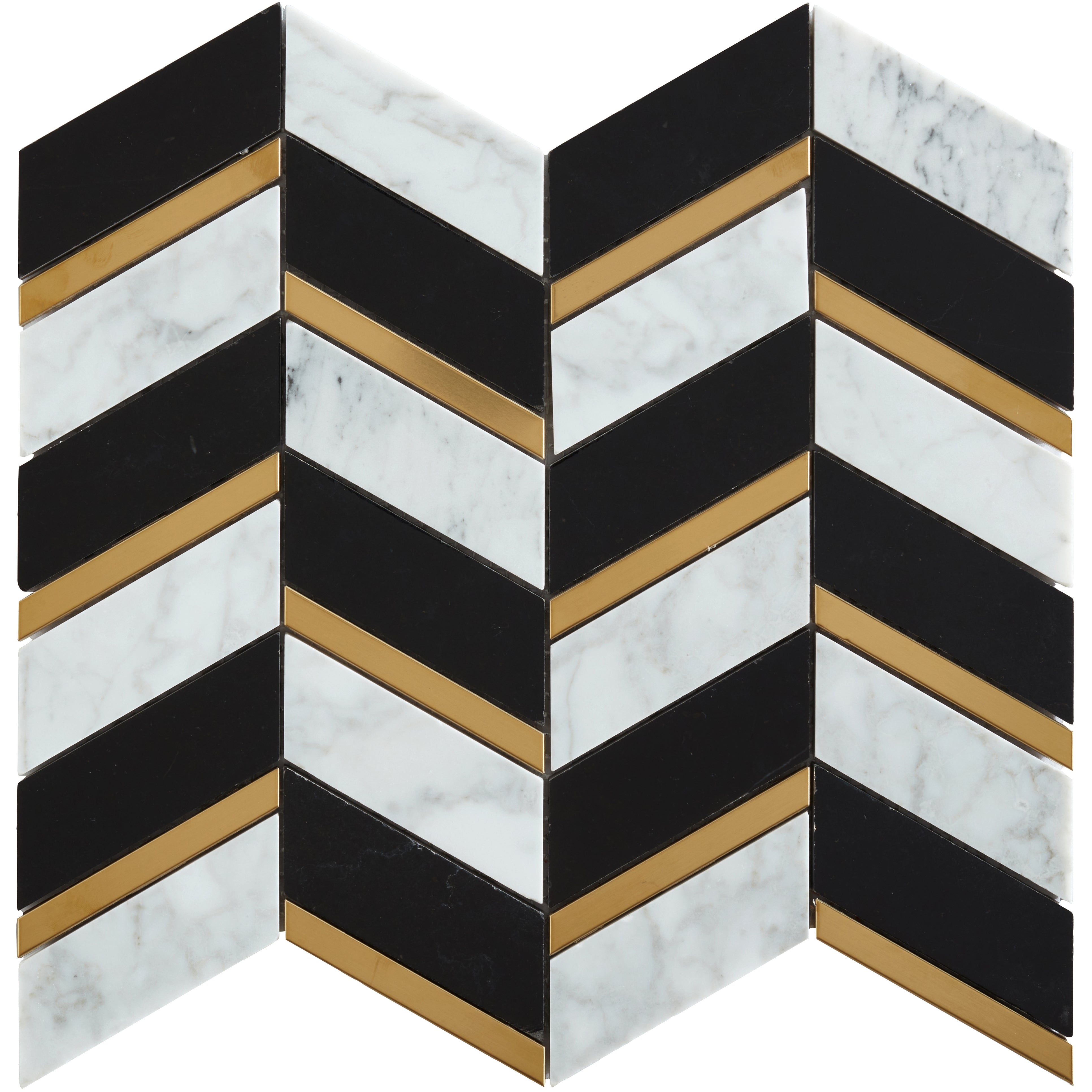 Aerial Black and Carrara w/Gold Chevron Mosaic