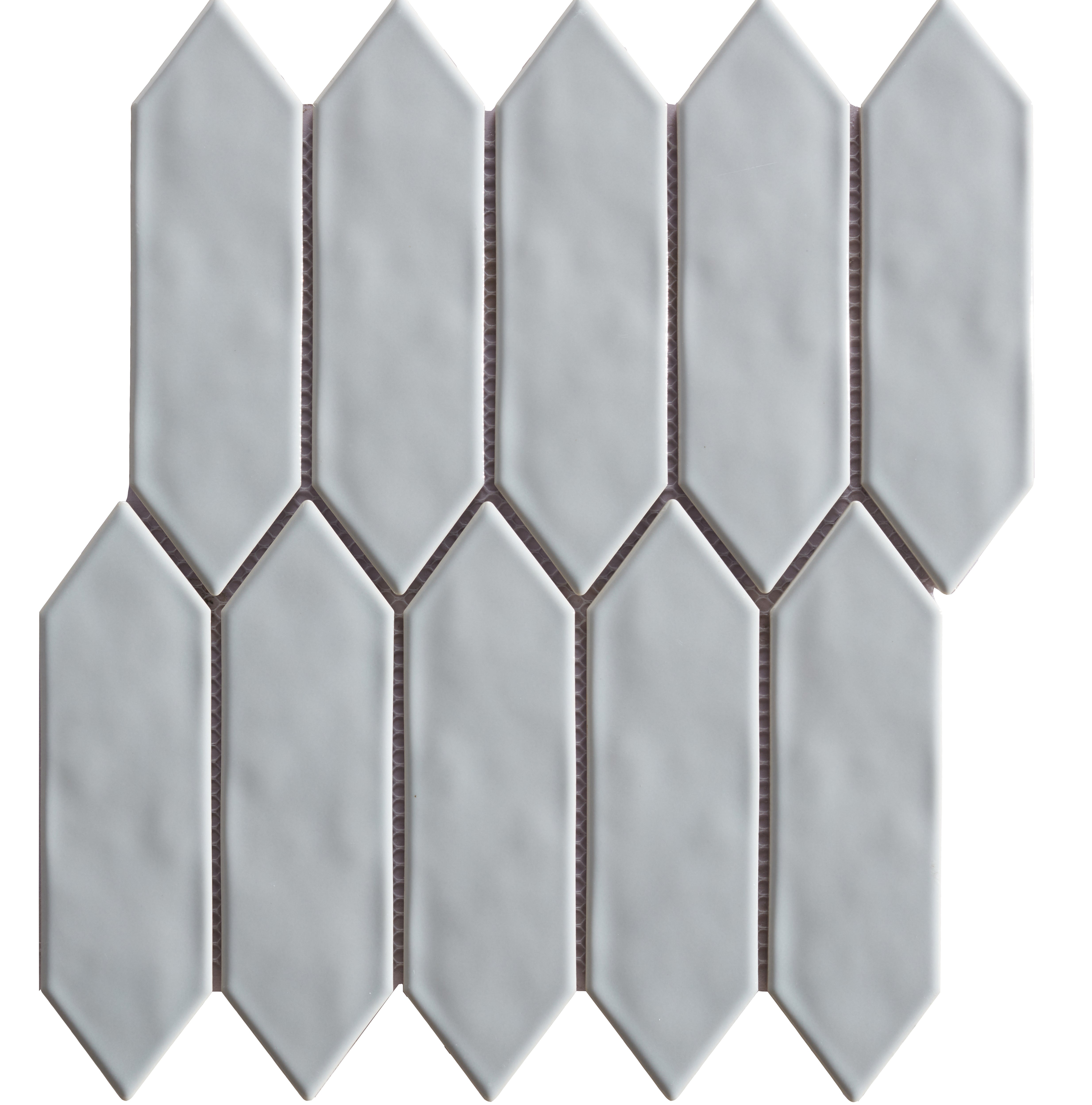 Mondial Soft Grey Gloss Picket 2" x 6" Porcelain Mosaic