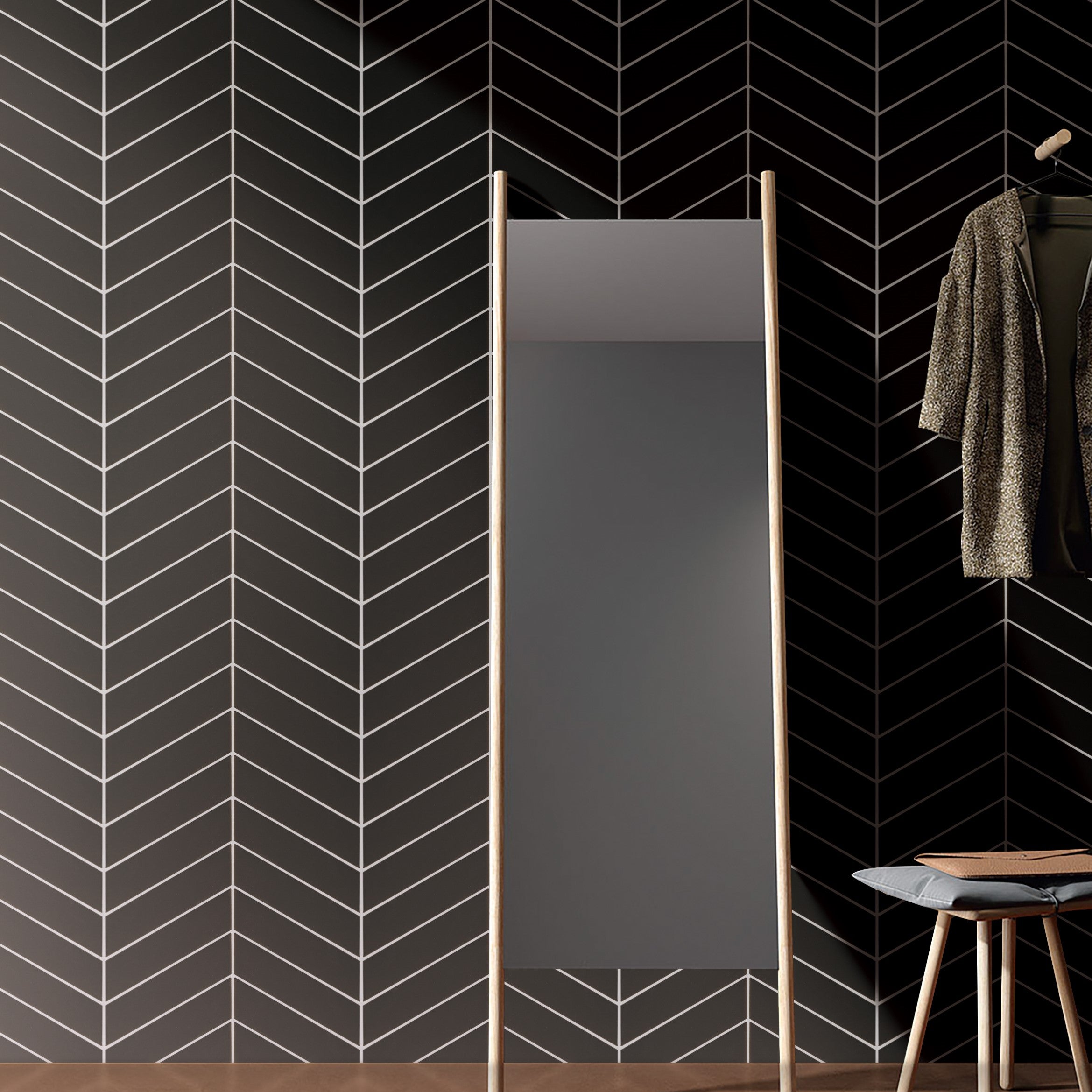 Baleno Black Matte Chevron 2" x 7" Porcelain Mosaic