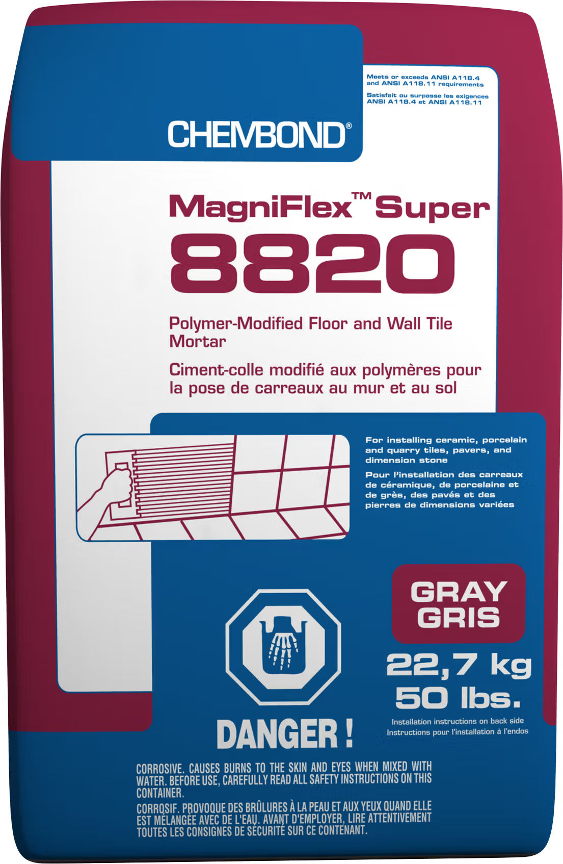 Chembond - Magniflex Super 8820 Floor & Wall Tile Mortar, Gray - 50 lb