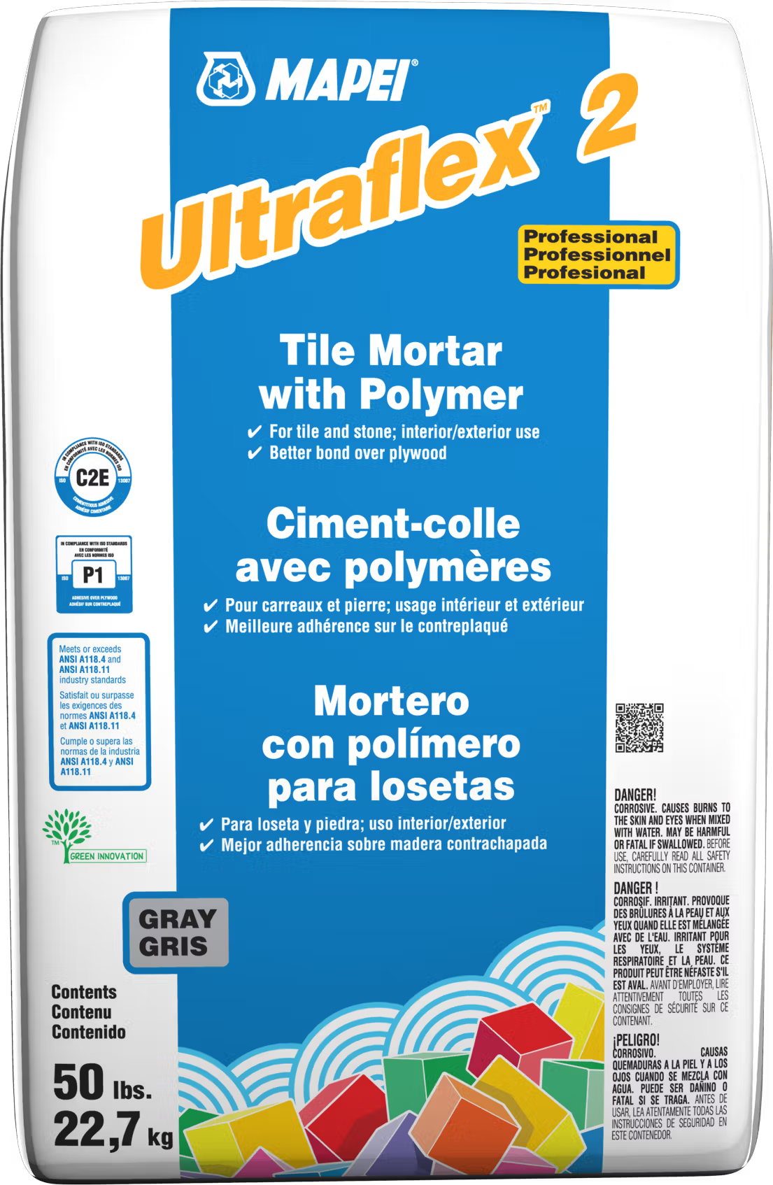 Mapei - Ultraflex 2 Professional Tile Mortar with Polymer, Gray - 50 lb
