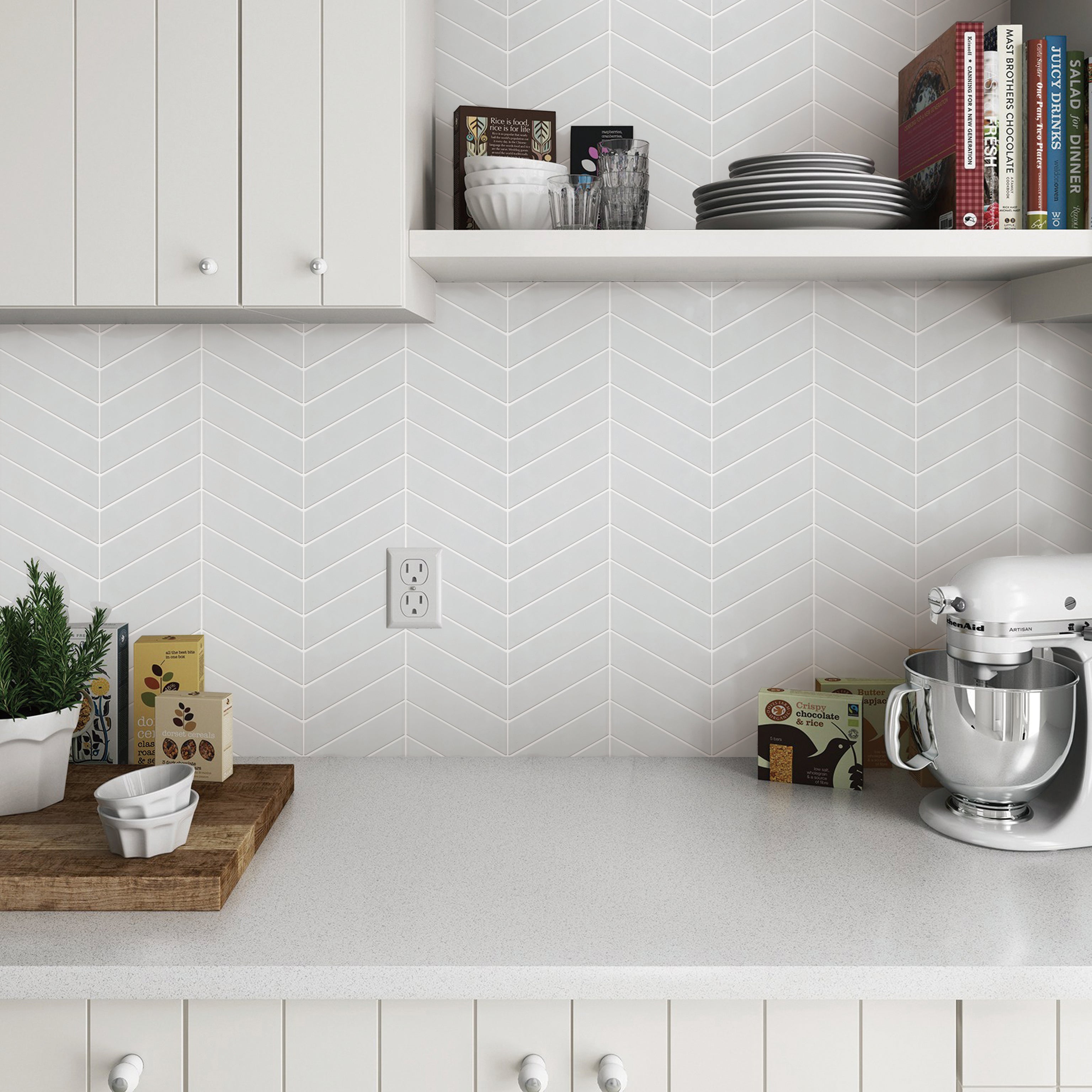 Baleno White Matte Chevron 2" x 7" Porcelain Mosaic