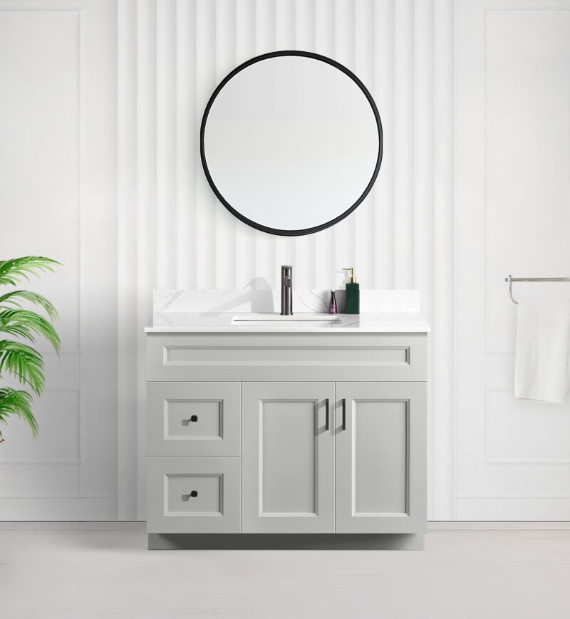 42" SHAKER BATHROOM VANITY WITH QUARTZ COUNTERTOP (SOLID WOOD)
