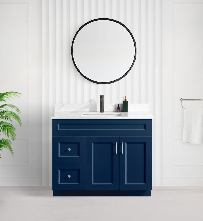 42" SHAKER BATHROOM VANITY WITH QUARTZ COUNTERTOP (SOLID WOOD)