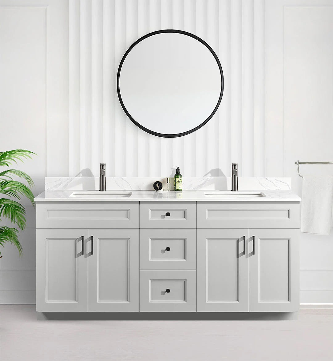 72" DOUBLE SINK SHAKER BATHROOM VANITY WITH QUARTZ COUNTERTOP (SOLID WOOD)