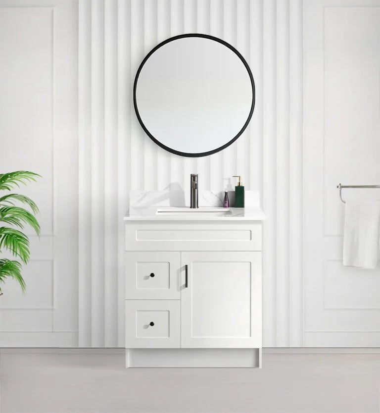30" SHAKER BATHROOM VANITY WITH QUARTZ COUNTERTOP (MDF)