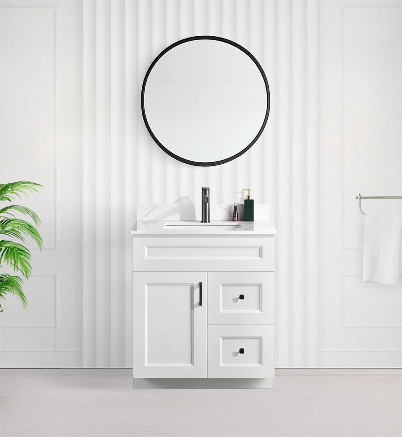 30" SHAKER BATHROOM VANITY WITH QUARTZ COUNTERTOP (SOLID WOOD)