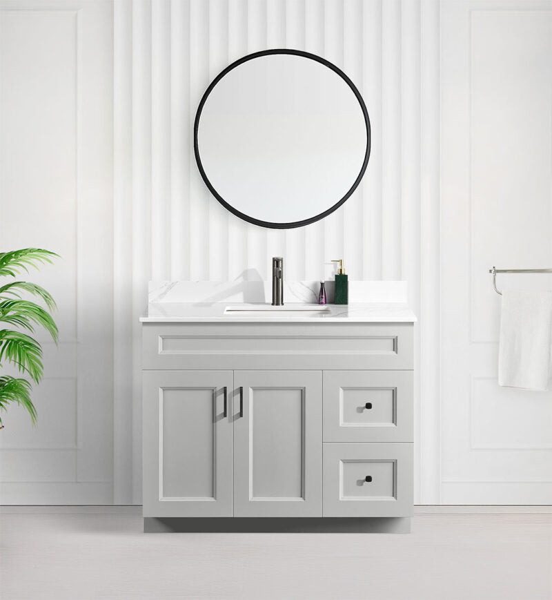 42" SHAKER BATHROOM VANITY WITH QUARTZ COUNTERTOP (SOLID WOOD)