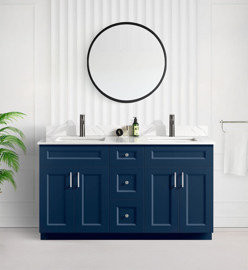 60" DOUBLE SINK SHAKER BATHROOM VANITY WITH QUARTZ COUNTERTOP (SOLID WOOD)