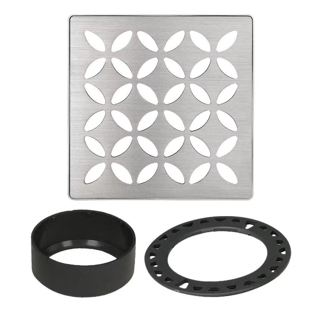 Schluter - KERDI-DRAIN Square Grate Kit Floral - Brushed Stainless Steel (V2) 4"