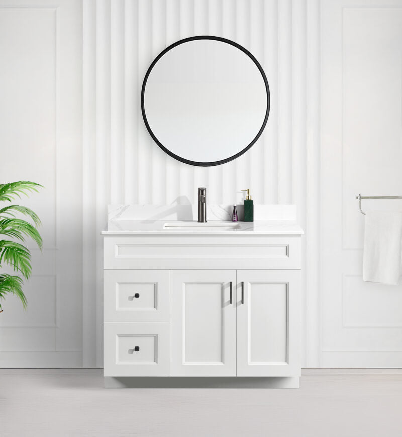 42" SHAKER BATHROOM VANITY WITH QUARTZ COUNTERTOP (SOLID WOOD)