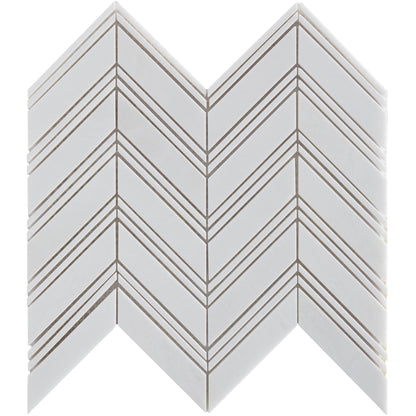 Thassos Chevron w/White Trim Polished Marble Mosaic