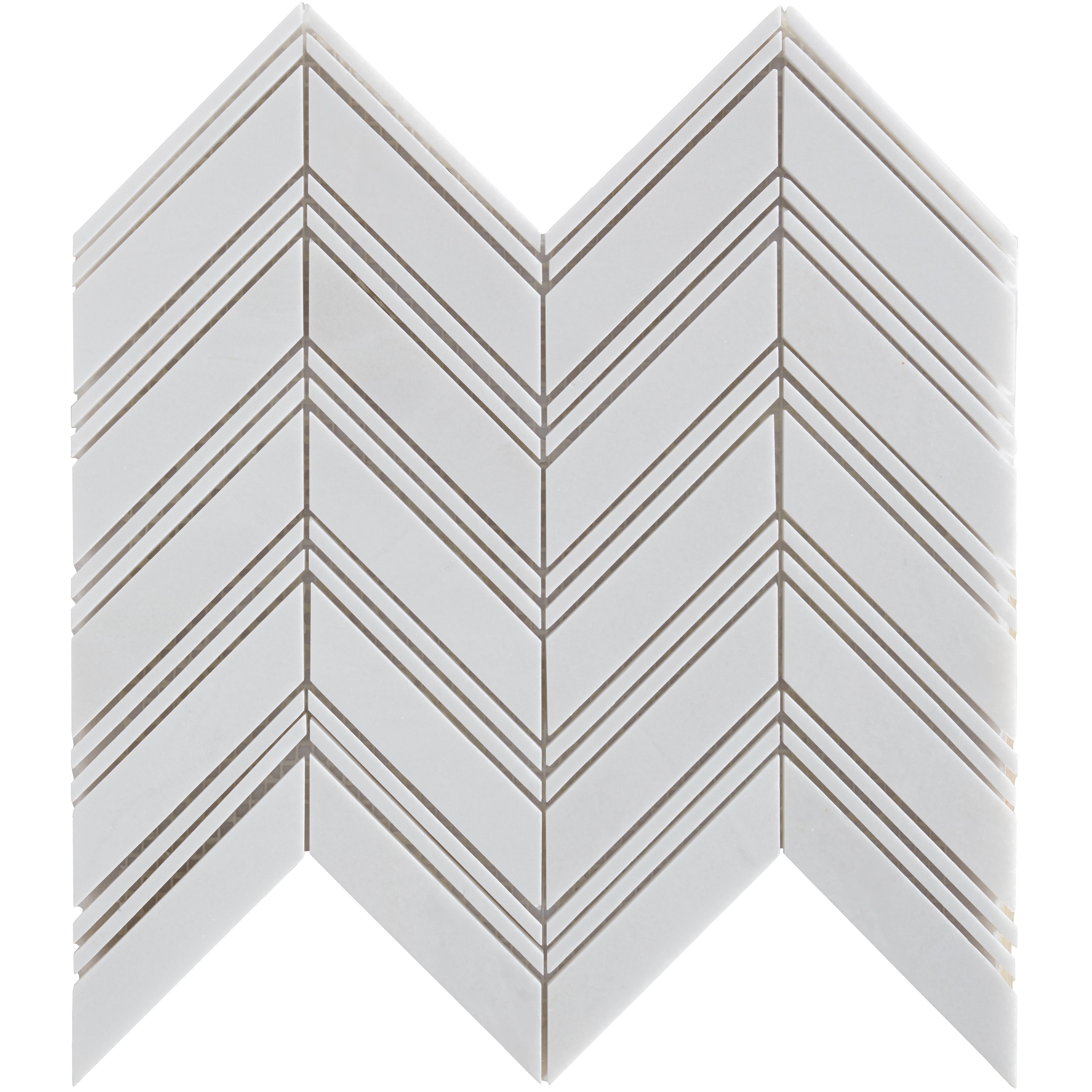 Thassos Chevron w/White Trim Polished Marble Mosaic