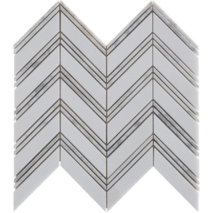 Thassos Chevron w/Carrara Trim Polished Marble Mosaic