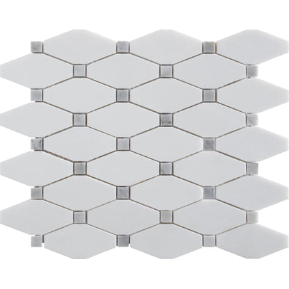 Thassos Long Octagon w/Grey Dot Polished Marble Mosaic