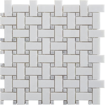 Thassos Basketweave w/Light Dot Polished Marble Mosaic