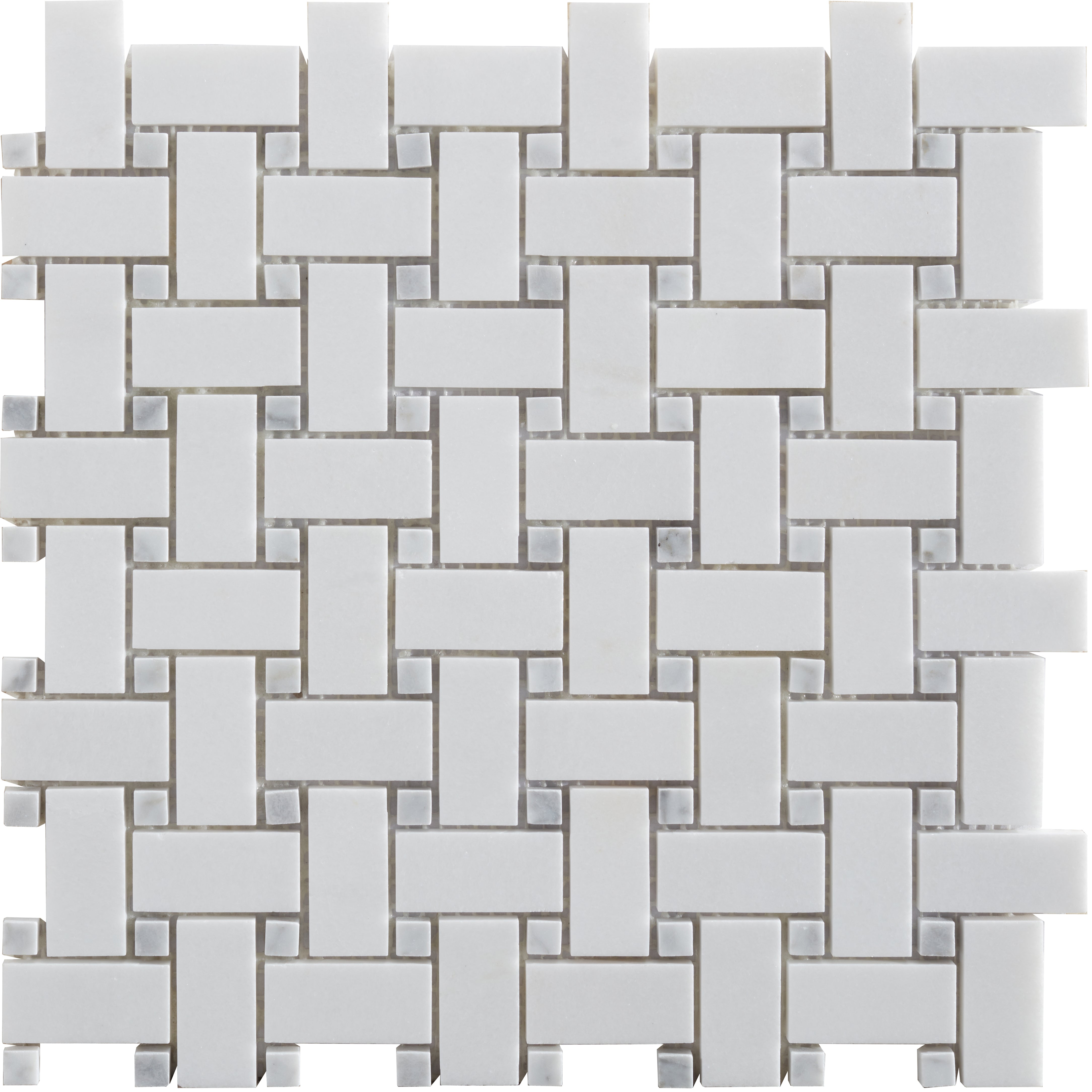 Thassos Basketweave w/Light Dot Polished Marble Mosaic