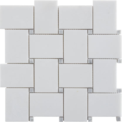 Thassos Large Basketweave Polished Marble Mosaic