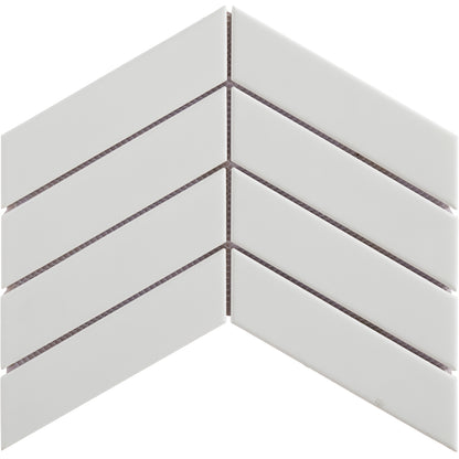 Baleno White Gloss Chevron 2" x 7" Porcelain Mosaic
