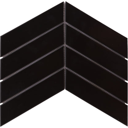 Baleno Black Matte Chevron 2" x 7" Porcelain Mosaic