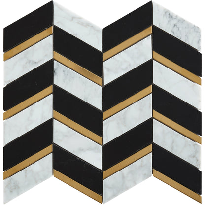 Aerial Black and Carrara w/Gold Chevron Mosaic