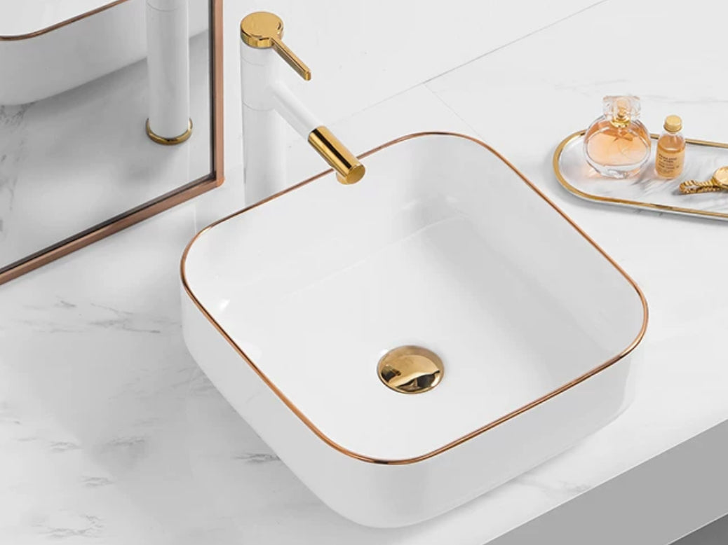 Model 2258WG – White & Gold Vessel Sink