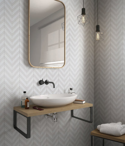 Thassos Chevron w/White Trim Polished Marble Mosaic