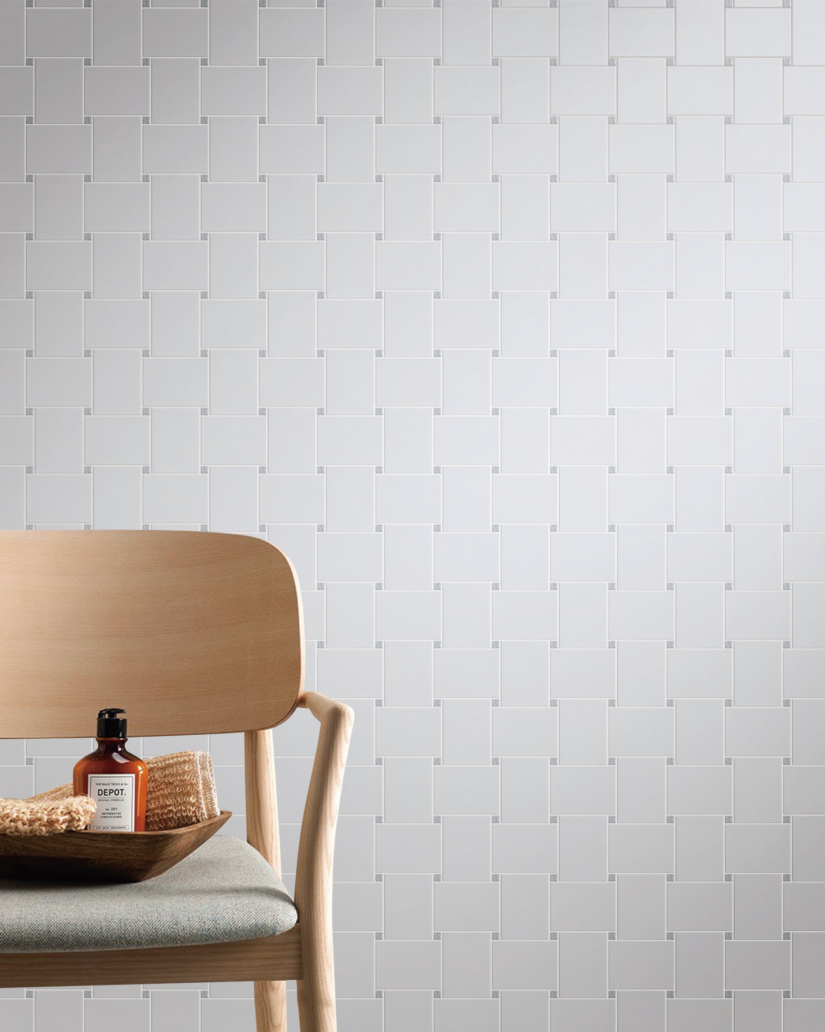 Thassos Large Basketweave Polished Marble Mosaic