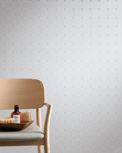 Thassos Large Basketweave Polished Marble Mosaic