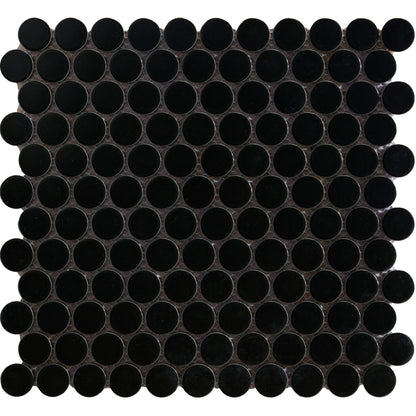 Penny Round Black Matt 1" Porcelain Mosaic