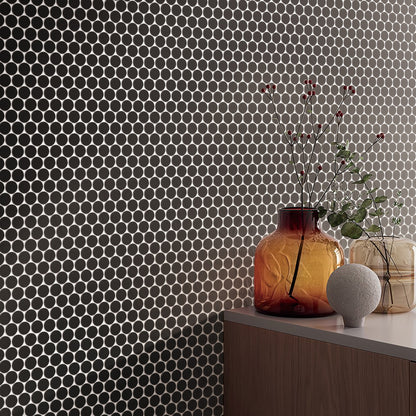 Penny Round Black Matt 1" Porcelain Mosaic
