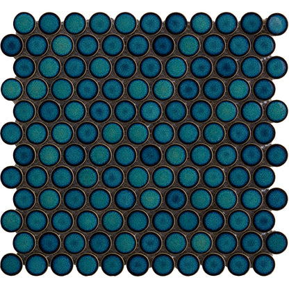Penny Round Green Gloss Crystal Glazed 1" Porcelain Mosaic