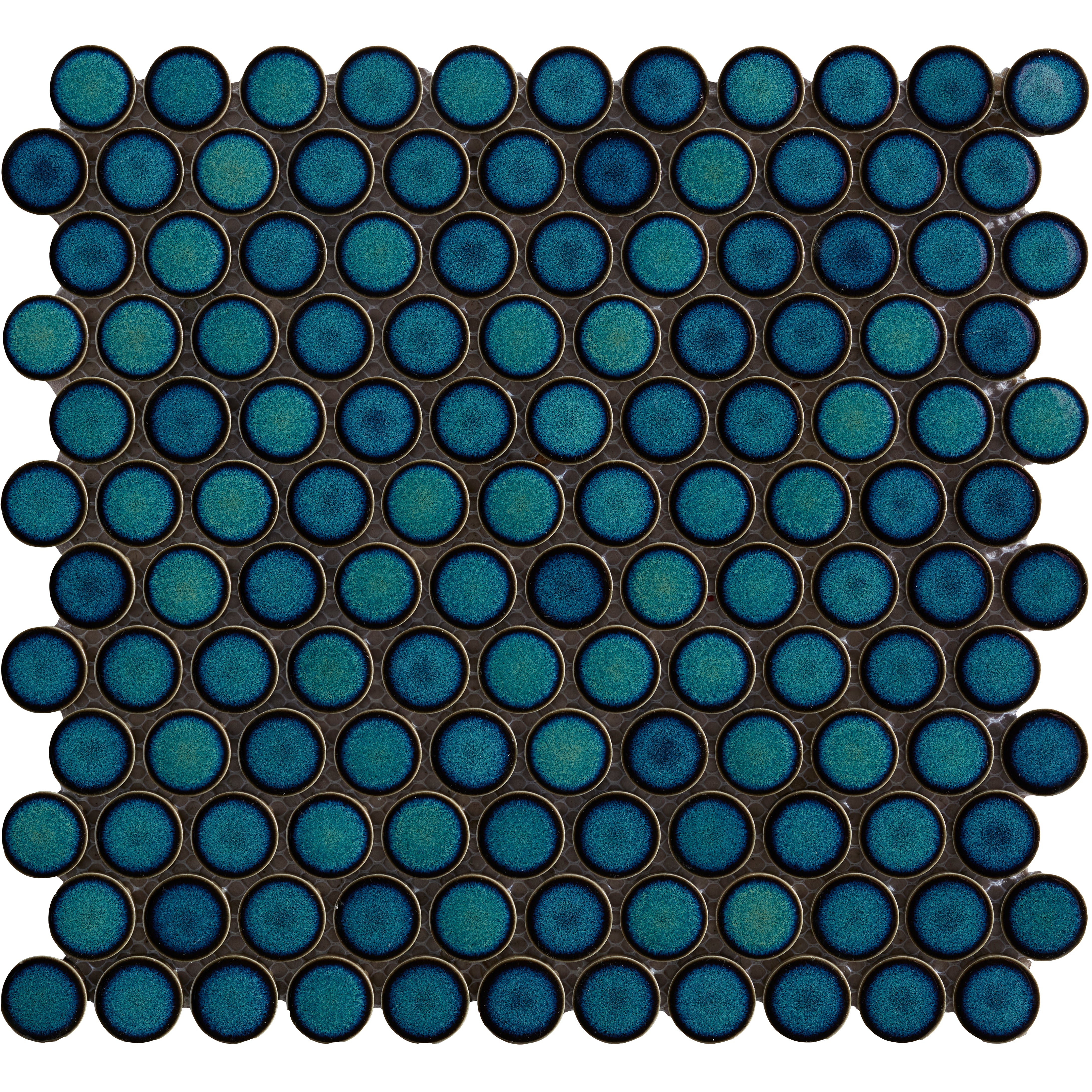 Penny Round Green Gloss Crystal Glazed 1" Porcelain Mosaic