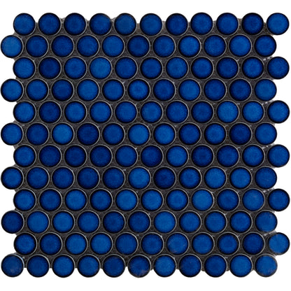 Penny Round Blue Gloss Crystal Glazed 1" Porcelain Mosaic
