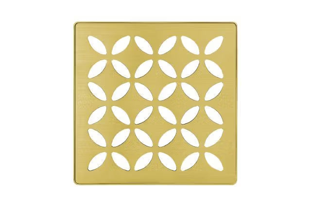 Schluter - KERDI-DRAIN Square Grate Kit Floral - Stainless Steel (V2) Brushed Classic Gold 4"