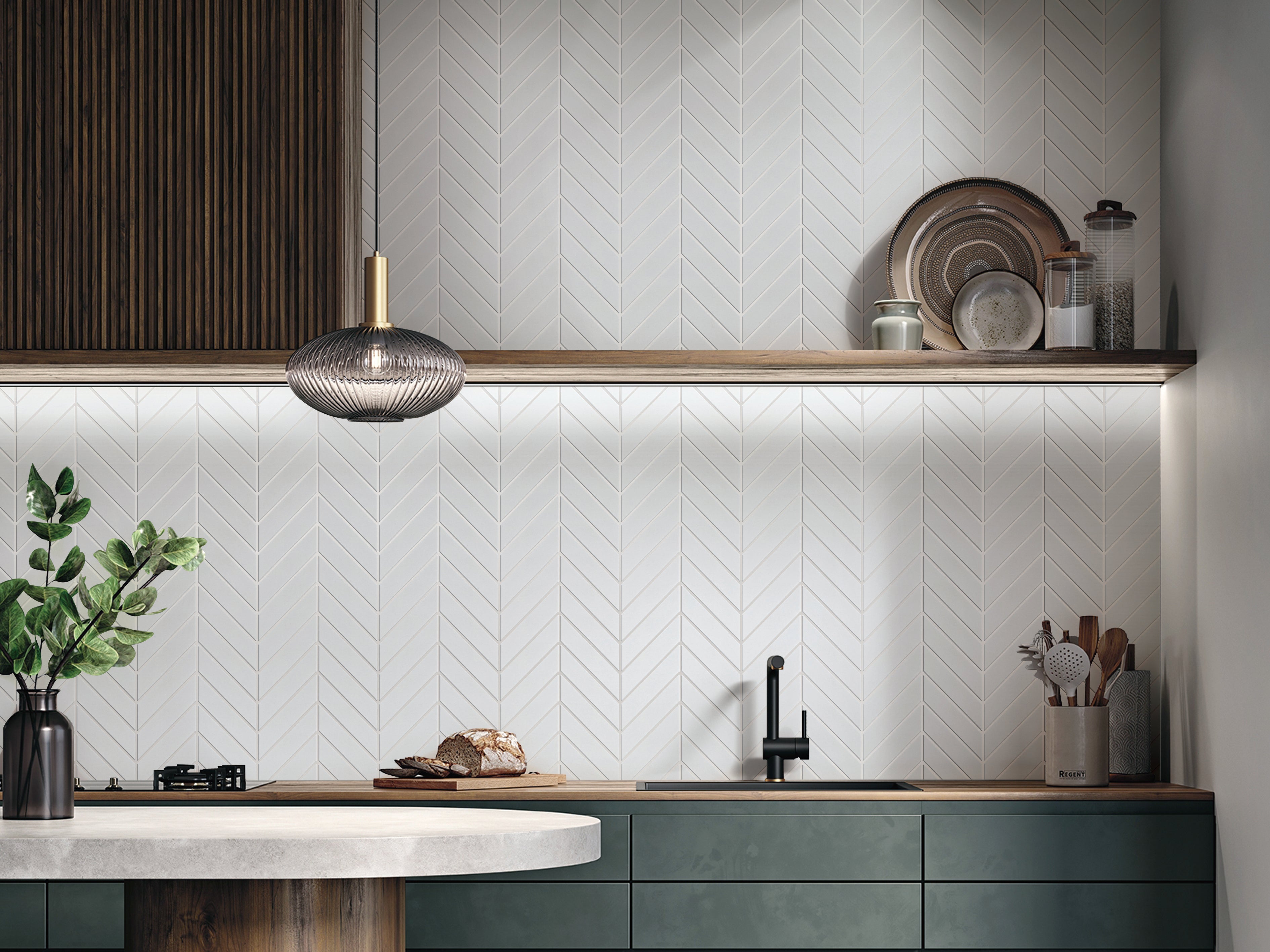 Baleno White Gloss Chevron 2" x 7" Porcelain Mosaic