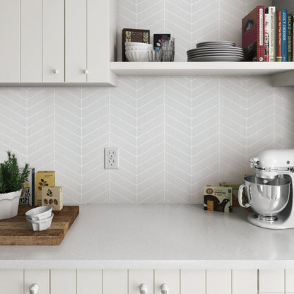 Baleno White Matte Chevron 2" x 7" Porcelain Mosaic