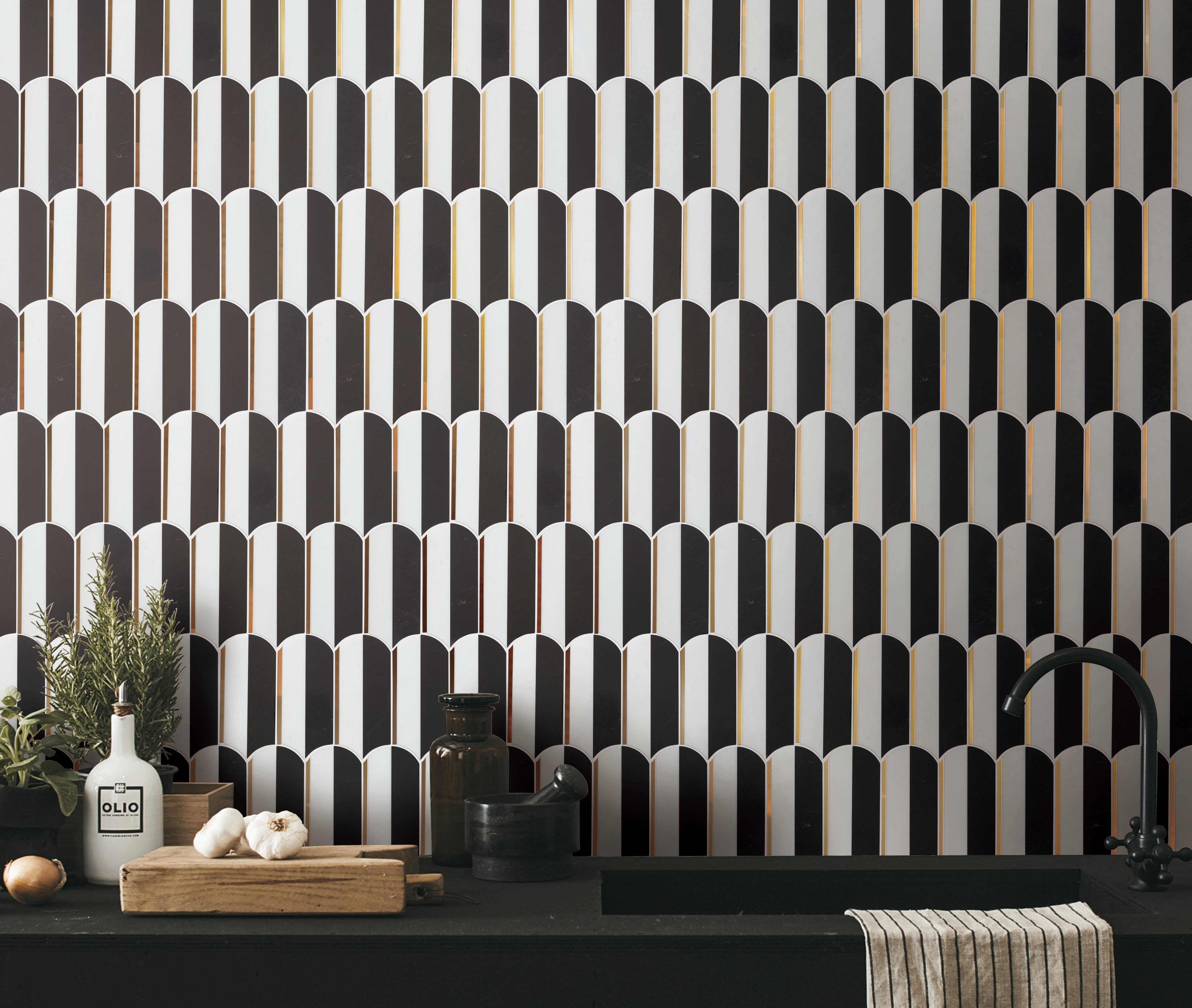 Aerial Elongated Black and White w/Gold Mosaic