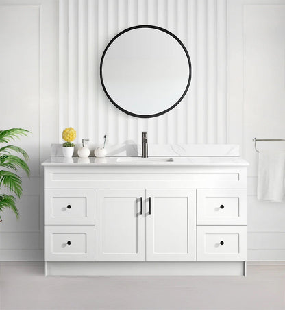 60" SINGLE SINK SHAKER BATHROOM VANITY WITH QUARTZ COUNTERTOP (MDF)