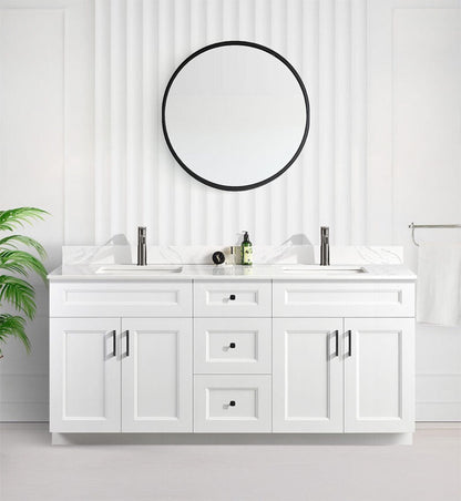 72" DOUBLE SINK SHAKER BATHROOM VANITY WITH QUARTZ COUNTERTOP (SOLID WOOD)