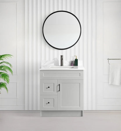 30" SHAKER BATHROOM VANITY WITH QUARTZ COUNTERTOP (MDF)
