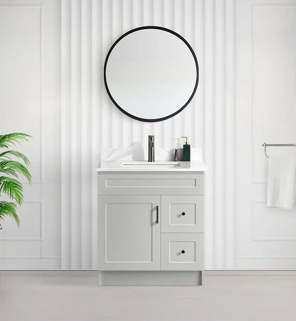 30" SHAKER BATHROOM VANITY WITH QUARTZ COUNTERTOP (MDF)