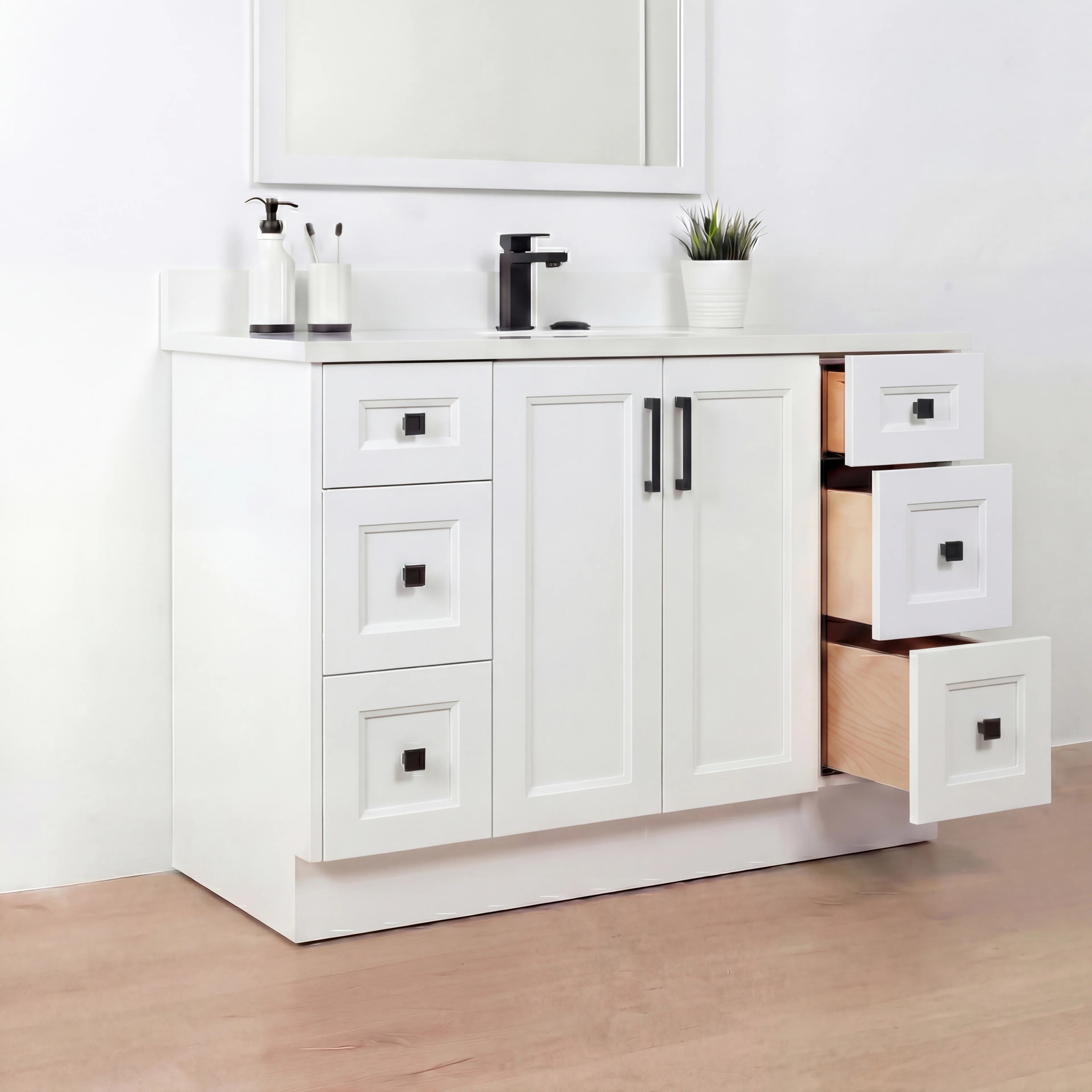 60" SINGLE SINK SHAKER BATHROOM VANITY WITH QUARTZ COUNTERTOP (SOLID WOOD)