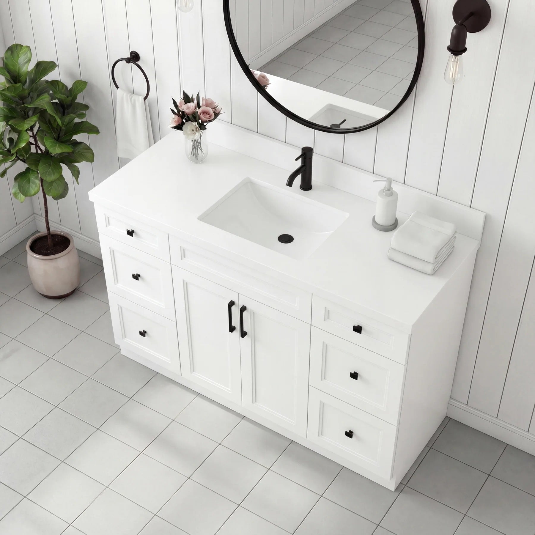 60" SINGLE SINK SHAKER BATHROOM VANITY WITH QUARTZ COUNTERTOP (SOLID WOOD)