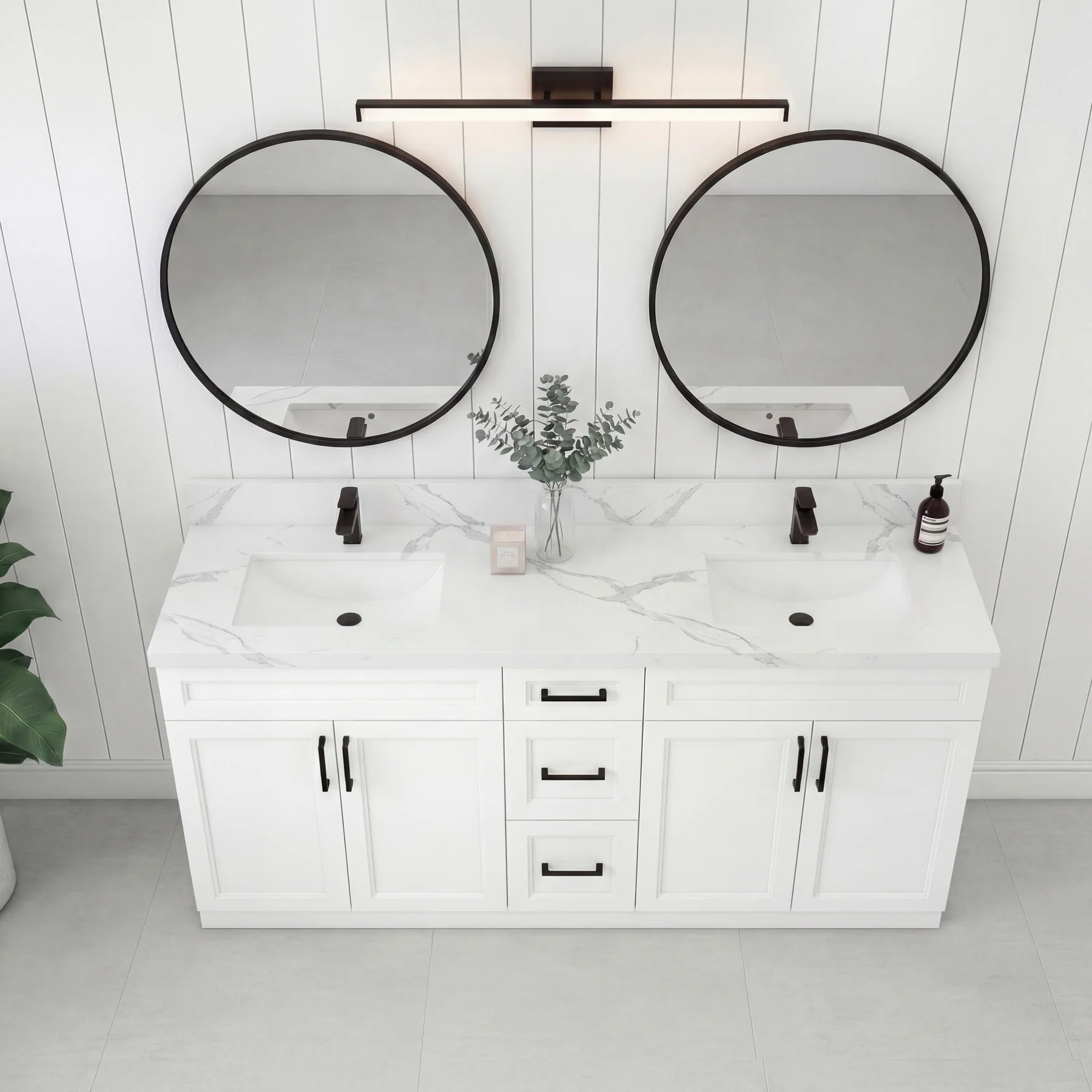 72" DOUBLE SINK SHAKER BATHROOM VANITY WITH QUARTZ COUNTERTOP (SOLID WOOD)