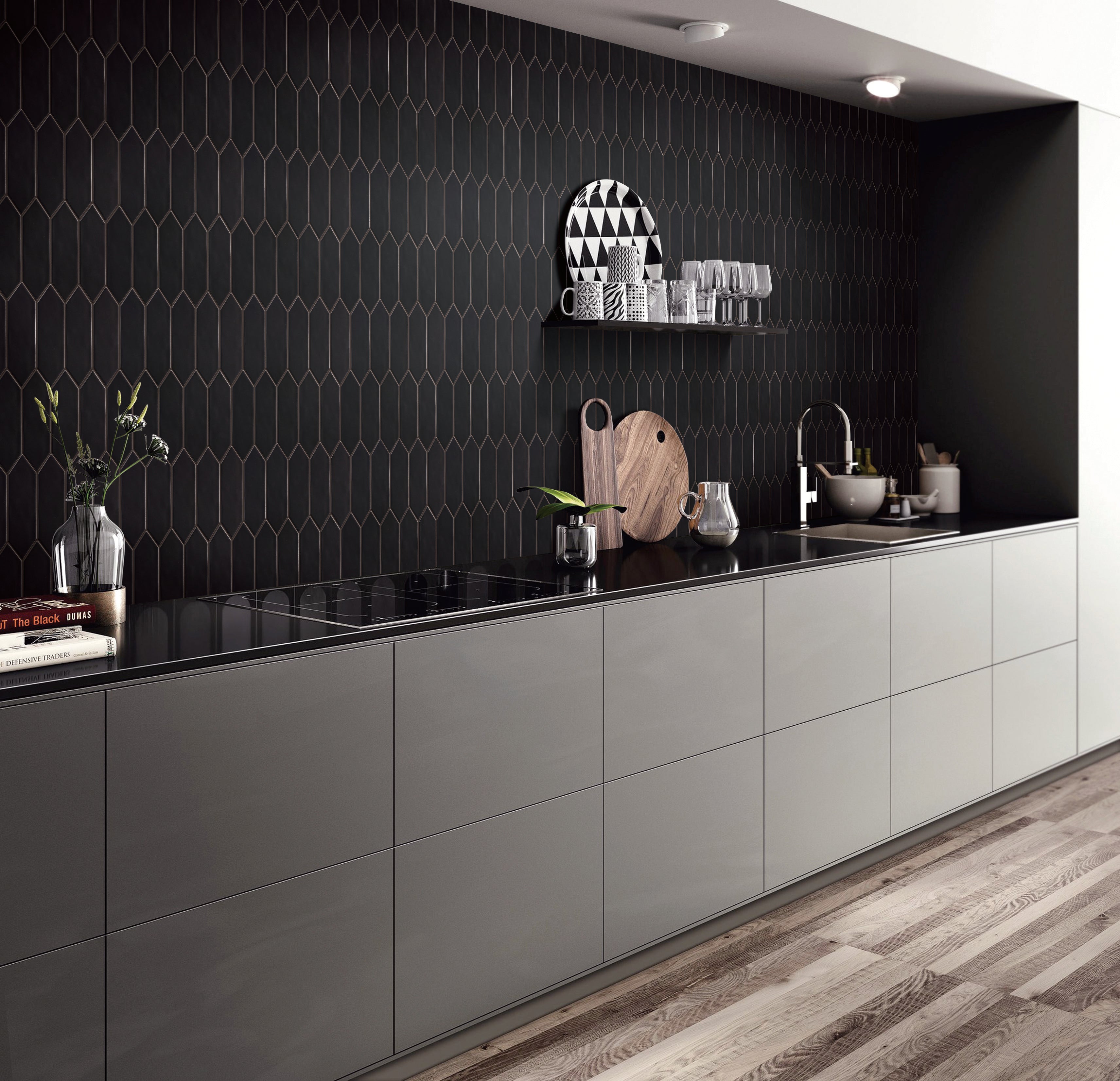 Mondial Black Matte Picket 2" x 6" Porcelain Mosaic