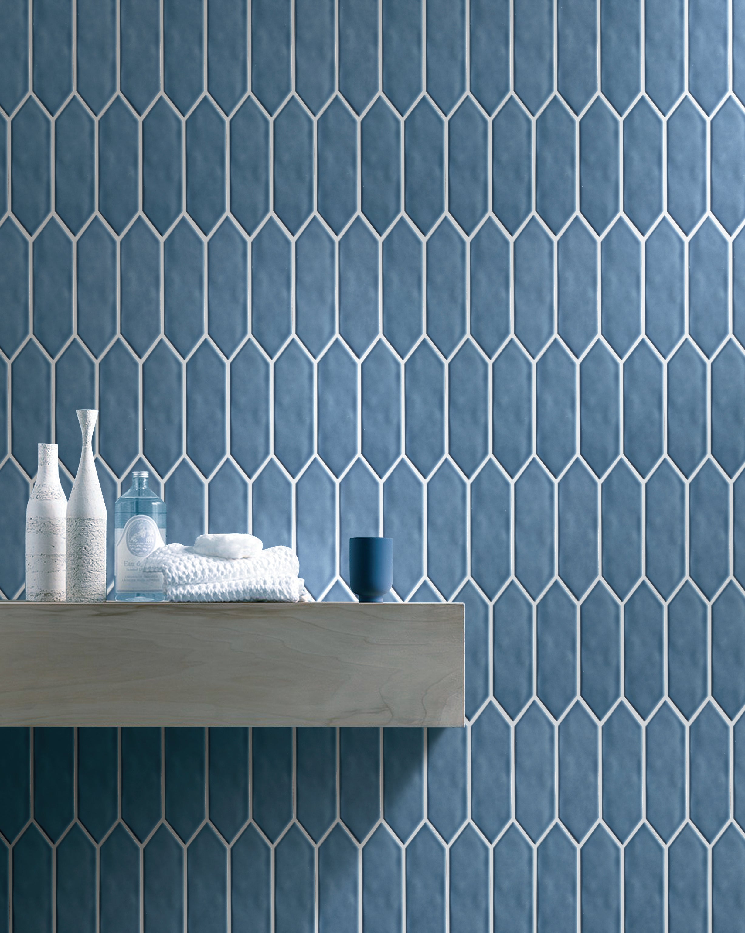 Mondial Light Blue Gloss Picket 2" x 6" Porcelain Mosaic